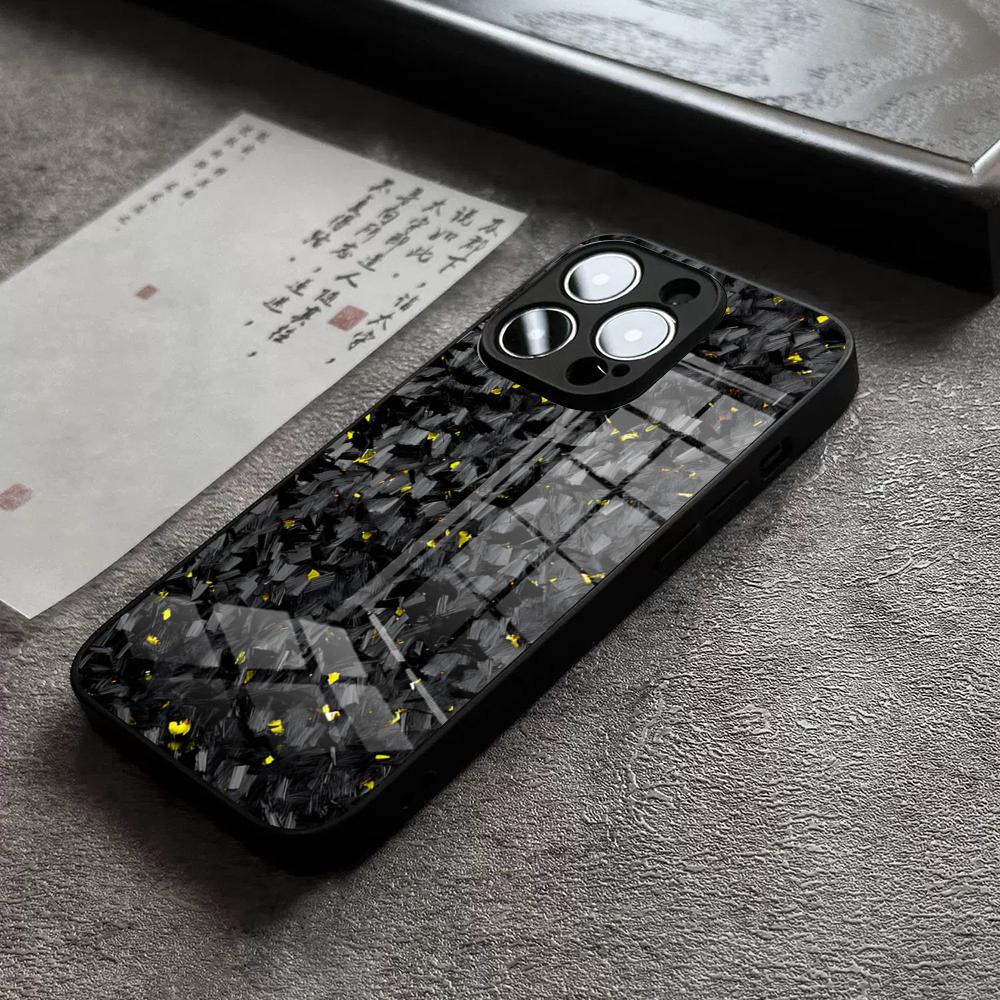 100% Настоящий Кованый Углепластик Чехол Для Телефона Для IPhone 17 Pro Max 14 Pro 15 12 11 13 Mini X XR XS 16 Plus SE Стеклянная Крышка