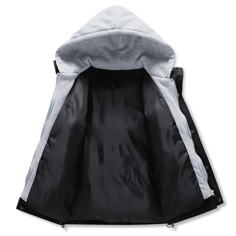 Winter Cotton-padded Men's Windproof Jacket Loose Bread Clothes Fake Two-piece Hooded Thickened Warm Down Cotton Clothes