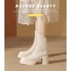 Белые короткие ботинки женские новые круглый носок платформа ботинки Мартина женские толстый каблук средняя голень высокий каблук универсальные эластичные тонкие ботинки