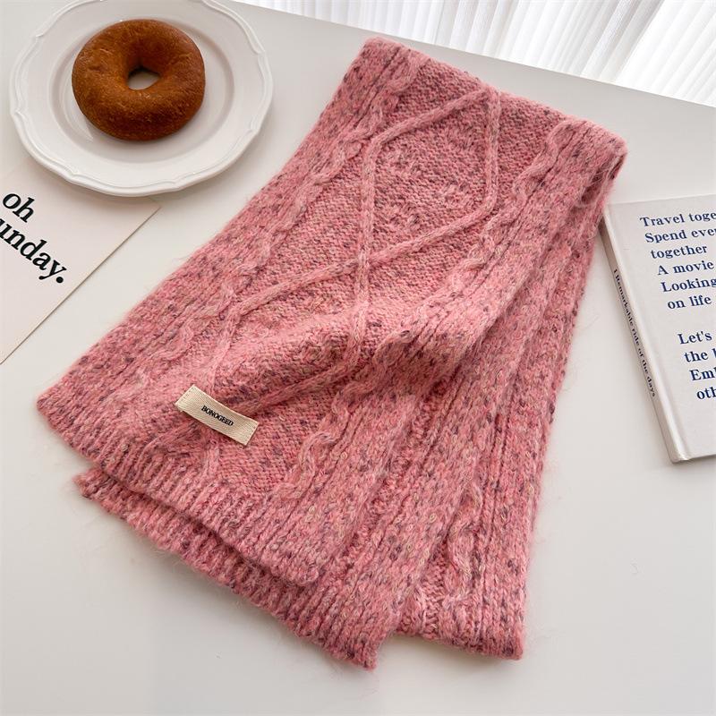 2024 Autumn And Winter New Double Sided Jacquard Solid Color Wool Knitted Scarf Versatile Warm Medium Length Shawl Neck For Women