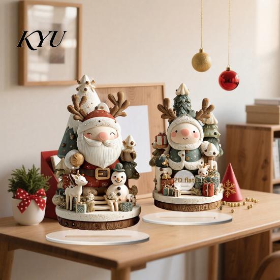Christmas Tree Decorations Candle Ornament, 2D Flat Acrylic Ornament with Base, Unique Presents Snowman Reindeer Festive Table Centerpiece for
