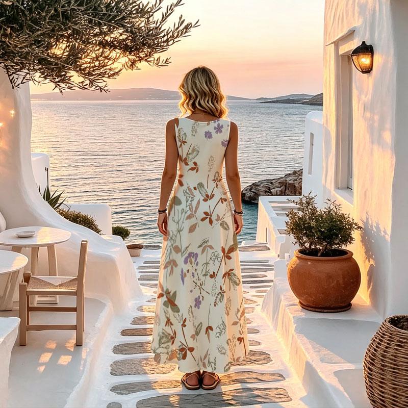 A-Line Maxi Dress,Sleeveless Lightweight,Chic Elegant Perfect for Beach Vacations Daily Casual Wear