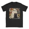 Boho Floral Fall Ghost Cat Halloween T Shirt Summer Hippie T-Shirts Mens Cotton O Neck Oversize Tees Short Sleeves Tshirt