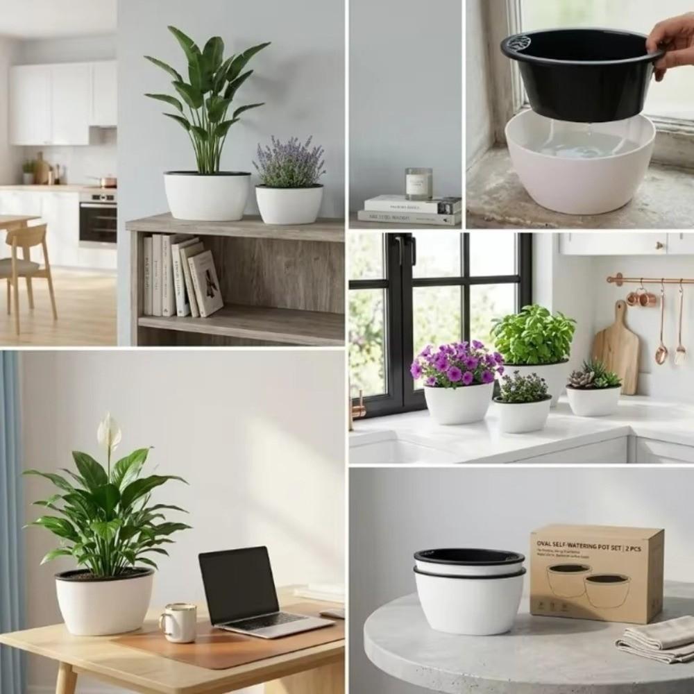 Oval Flower Plants Pot Self Watering Seed Nursery Pots Planters Pot For Home Office Decor