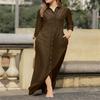 Summer Women's Fashion Elegant and Fashionable Long Sleeved Polo Cardigan Solid Color Long Cotton  Dress