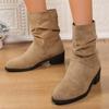 Мода 2025 Слипоны Толстые Каблуки Ботильоны Женские 2025 Большой Размер 35-43 Ботинки из Искусственной Замши Женские Осенне-Зимние Ботильоны на Блочном Каблуке
