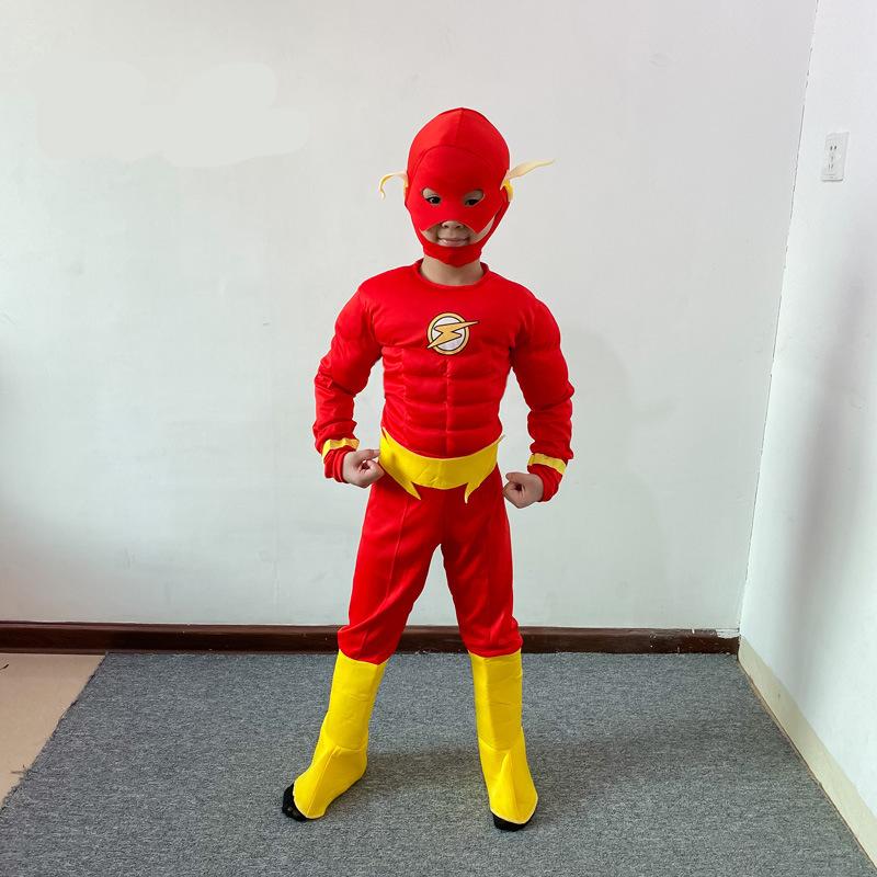Boy's Deluxe Flash Costume Fancy Dress Up Kids Movie Carnival Party Halloween Flash Cosplay Costumes Mask Belt With Shoes 3-12Y