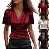 Women Fashion Cross V-neck Ruffled Short Sleeve Shirt Top