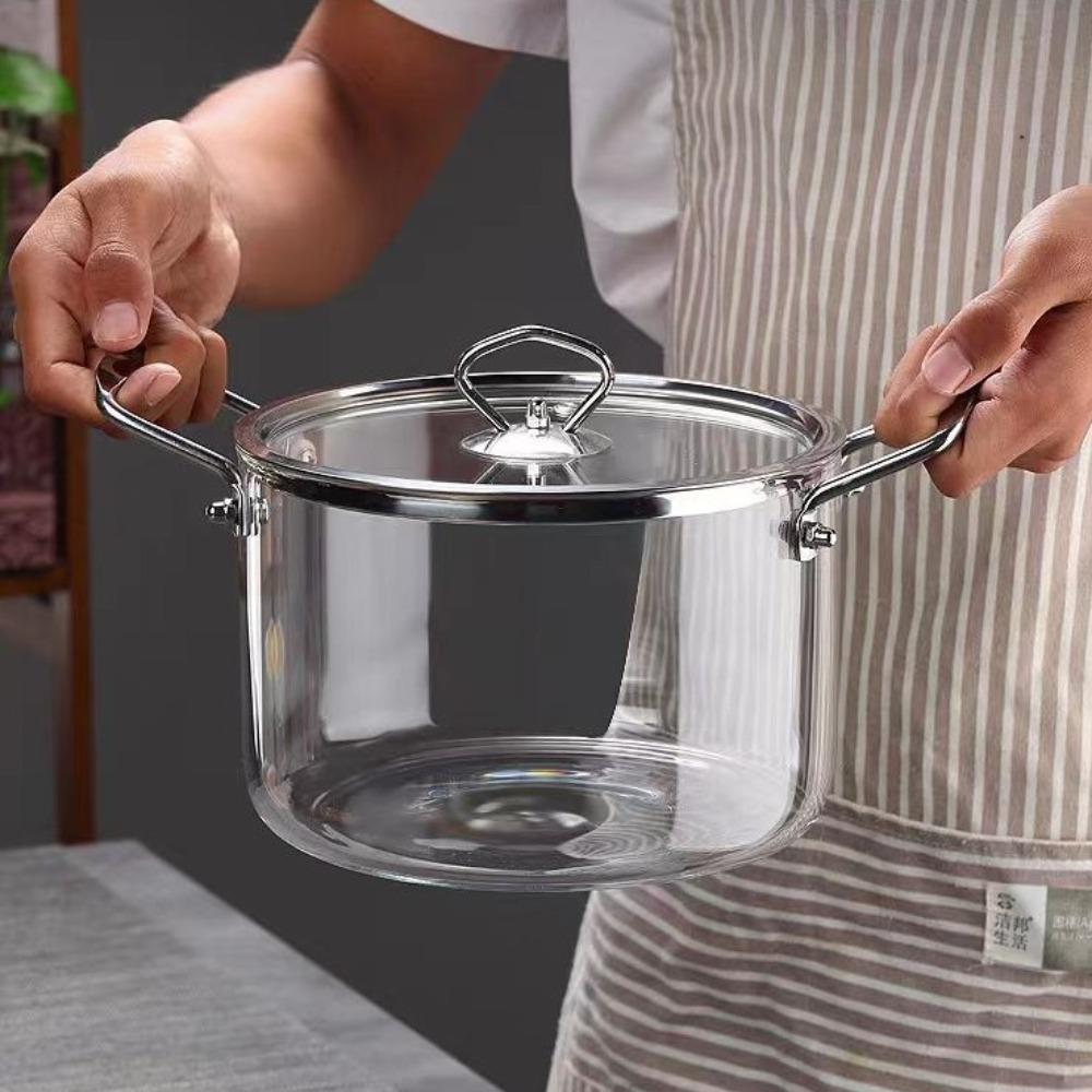 Heat Resistant Clear Cooking Pot Stainless Steel Glass Soup Pot Kitchen Cooking Tools
