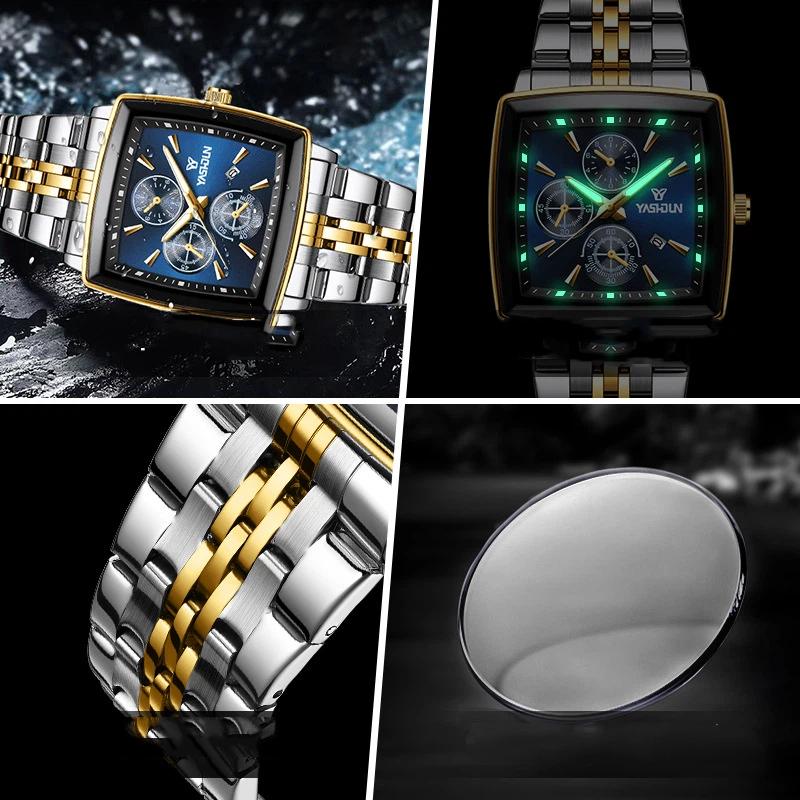 Новые мужские часы Top Brand Квадратные Легкая роскошь Элегантные Повседневные Стальной ремешок Люминесцентные Водонепроницаемые Наручные часы