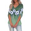 Рубашки для женщин, модные футболки на пуговицах с v-образным вырезом, повседневные летние футболки с принтом, футболка, блузка, топы с рукавами три четверти для женщин