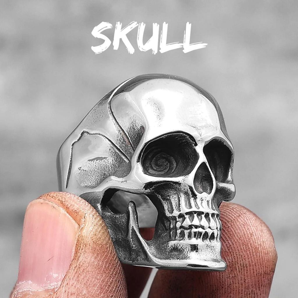 Gothic Punk Skull Stainless Steel Mens Rings Retro Trendy Domineering for Male Boyfriend Biker Jewelry Creativity Gift Wholesale
