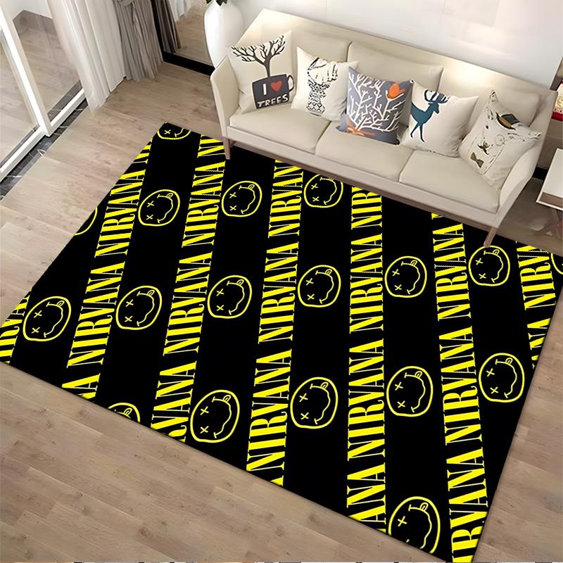 Nirvana Logo with Smiley Face Rug Non-slip rug suitable for living room and bedroom sofas