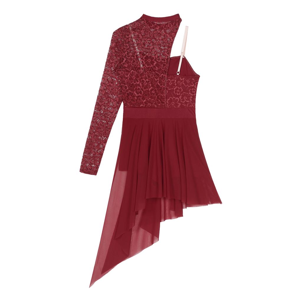 Женское лирическое танцевальное платье на одно плечо, современный балетный костюм, асимметричный подол, трико, платье