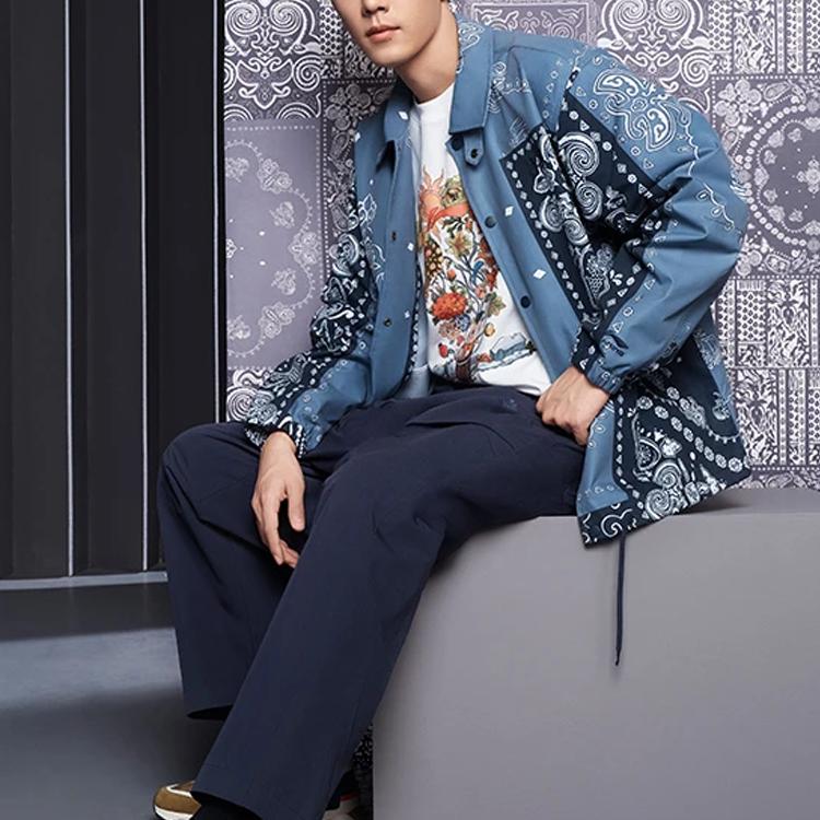 Li-Ning Модная спортивная серия, однобортный пиджак с откидным воротником и цветком кешью, куртка унисекс, индиго AFDS775-5