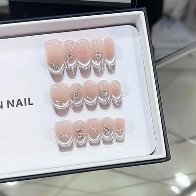 Чистый ручной работы фототерапевтический нейл-арт, усыпанные звездами носимые ногти, готовые накладки для нейл-арта "кошачий глаз", демонстрируют белизну и темперамент