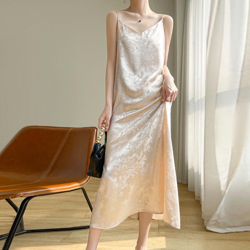 2024 French Style Satin Slip Dress: Women's Summer Sexy Imitation Silk Long Dress