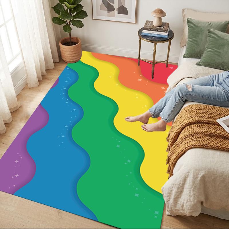Rainbow Waves Living Room Nonslip Area Rug Soft Carpet For Bedroom Game Playroom Sofa Office Home Decor Doormat Christmas Gift C9301556