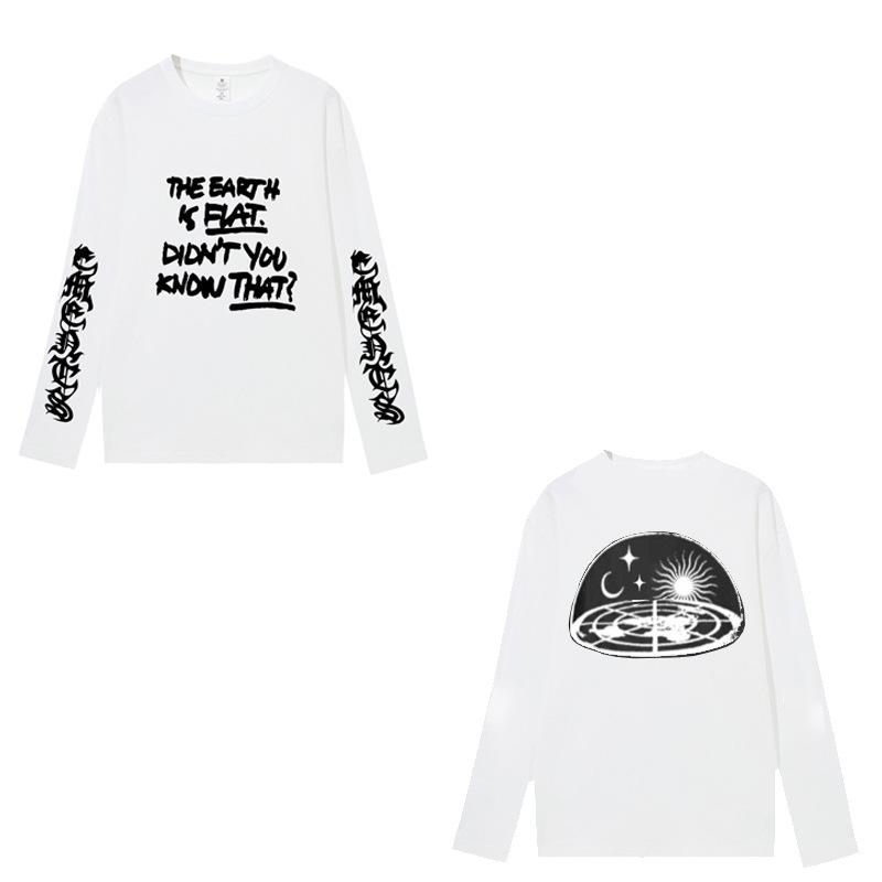 2023 Мужская черно-белая хлопковая футболка с длинным рукавом с американским принтом букв