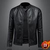 Новый стиль приталенная мужская кожаная куртка мотоциклетная со стойкой воротником модная повседневная верхняя одежда 7122-2