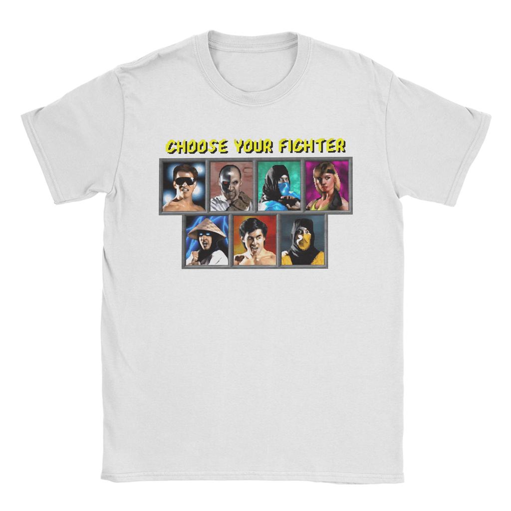 Мужская футболка Игра Mortal Kombat Выбери своего бойца Одежда из чистого хлопка Винтажная футболка с коротким рукавом и круглым вырезом Подарочные футболки