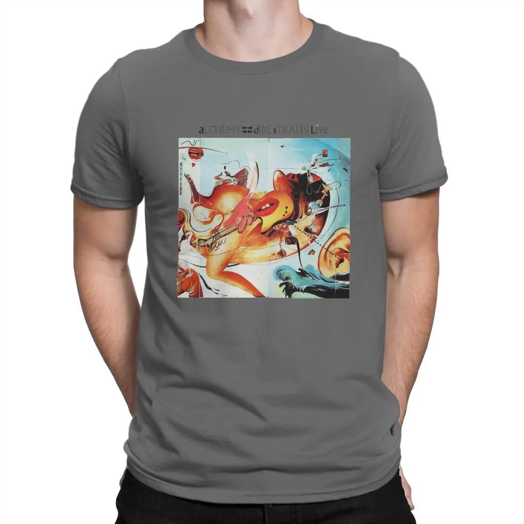 Alchemy Music T-Shirts for Men Dire Straits Band Unique Cotton Tees Crew Neck Short Sleeve T Shirts Original Tops