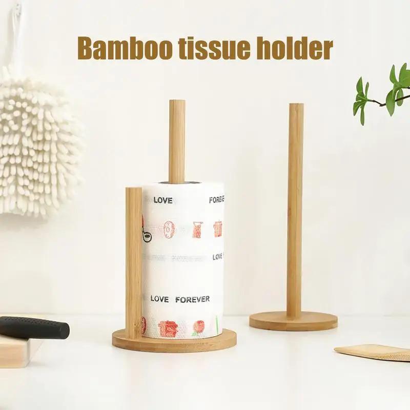 Wood Paper Towel Holder Durable Anti-Skid Tissue Vertical Stand Rack Hook For Kitchens Bathrooms Living Rooms