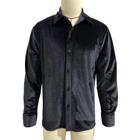 Мужская бархатная рубашка с длинными рукавами, на пуговицах, с отворотами, однотонная, повседневная, формальная, для вечеринок, свиданий, офиса.