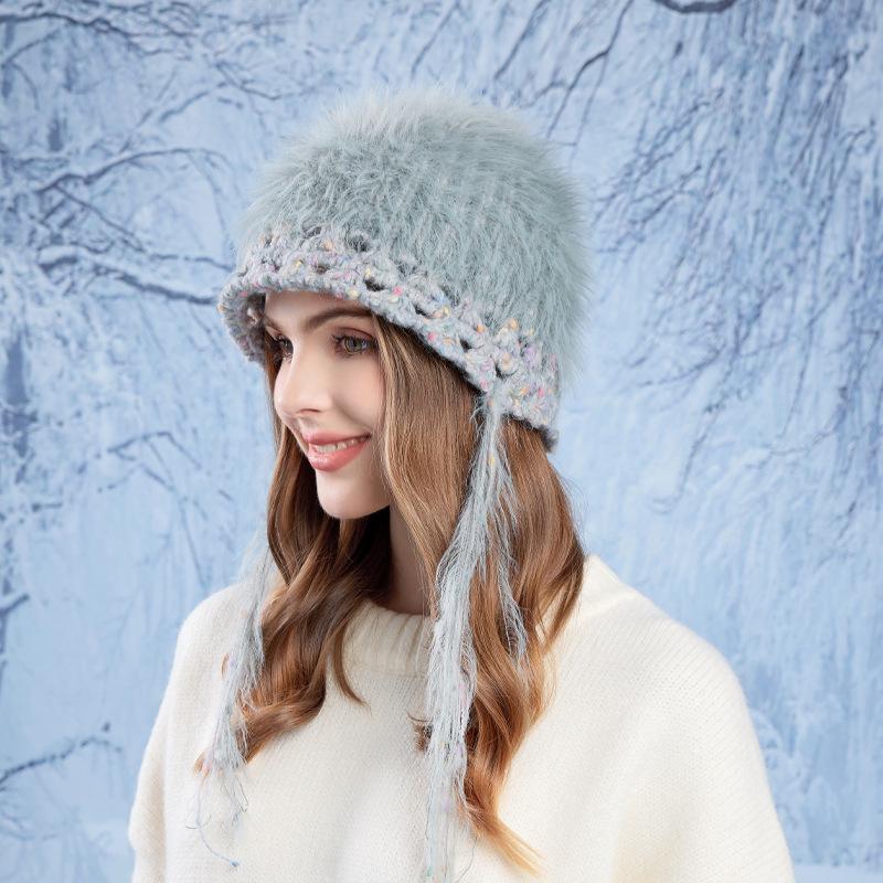 Women Autumn Winter Warm Thicken Ear Protector Hat Cold Velvet Outdoor Cycling Knitted Hats Sweet Cute Plush Hood Cap
