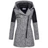 Women's Mid-Length Woolen Hooded Windbreaker with Oblique Zipper - Warm Winter Coat