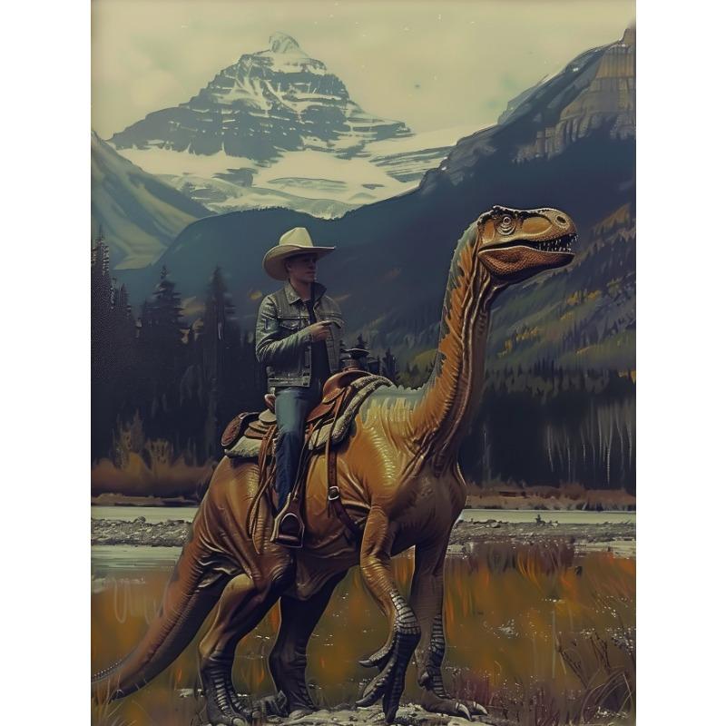 Vintage Dinosaur Cowboy Poster Western Jurassic Dinosaurs Canvas Painting Funny Wall Art for Living Room Home Decor Gift Mural