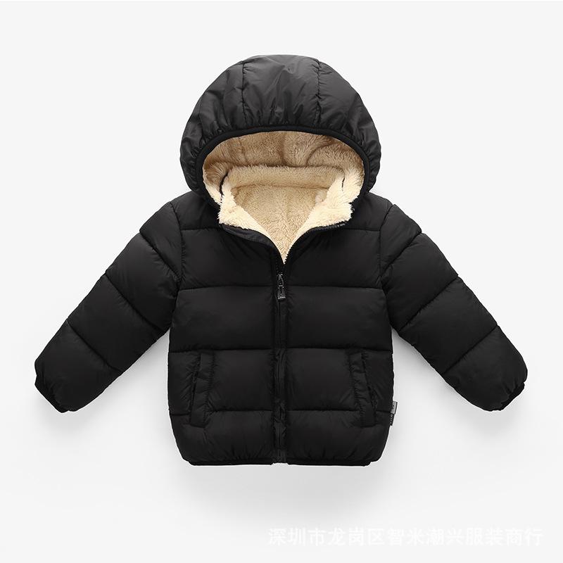 Down Winter Long Children's Sleeve Solid Color Warm Hooded Boy Girl Cotton Coat