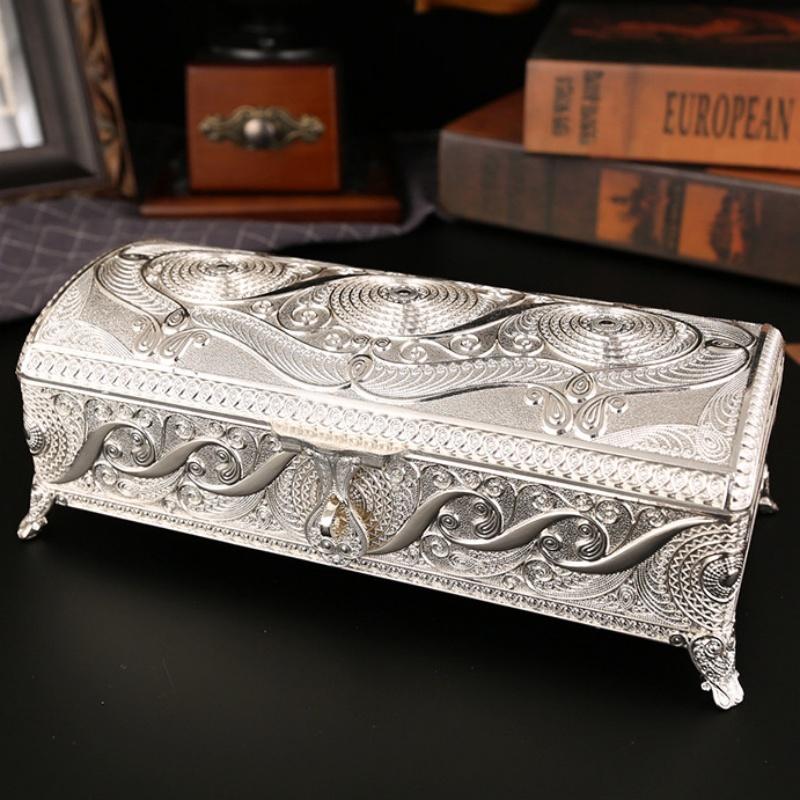 Коробка для хранения украшений большого размера, Органайзер, Европейский стиль, Прямоугольная, Эмалированная, Золотой сплав, Банка для хранения колец, Настольный дисплей