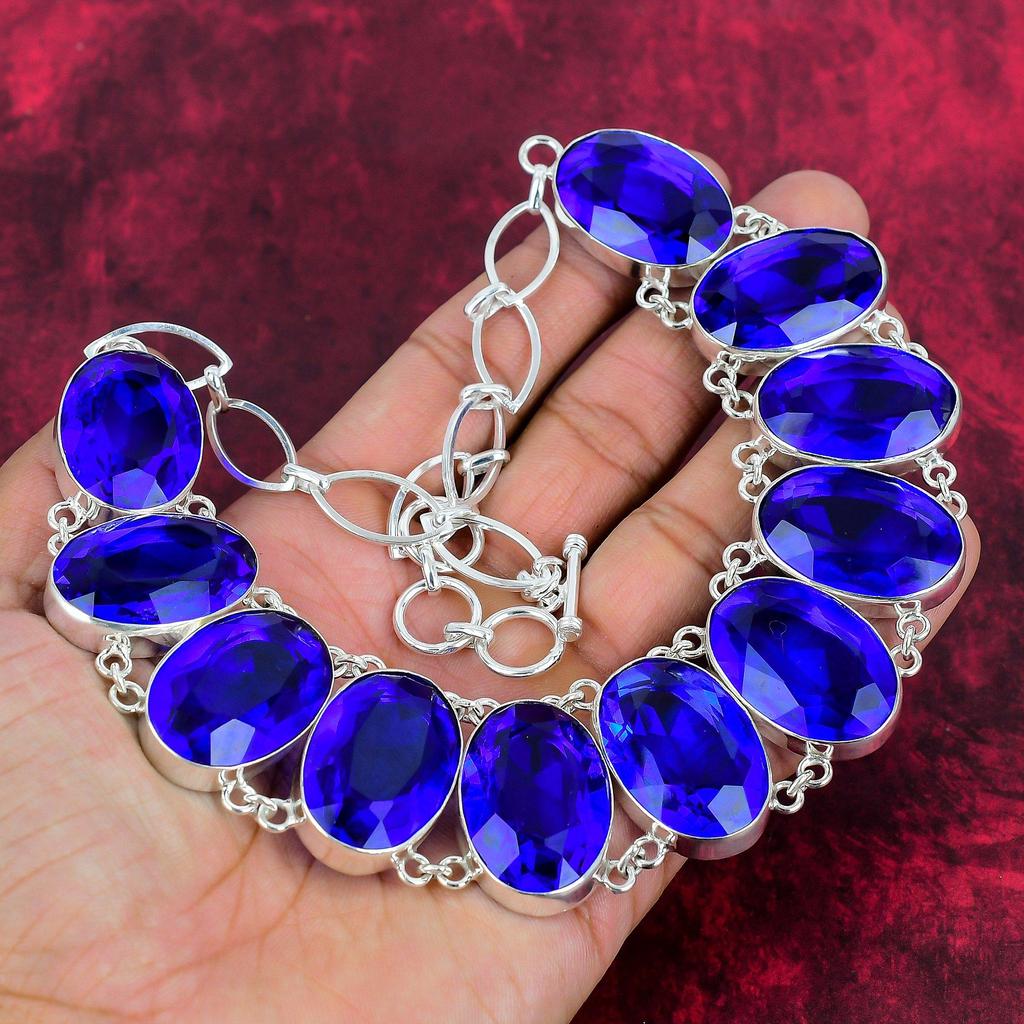 Ожерелье с граненым танзанитом, ожерелье ручной работы из стерлингового серебра 925 пробы с драгоценным камнем, регулируемое ожерелье-цепочка, подарок для антикварных ювелирных изделий