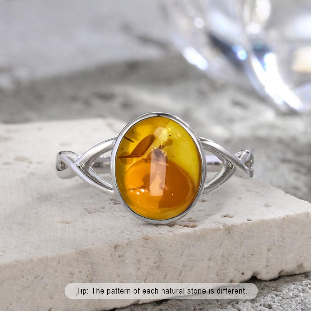 Кольцо из стерлингового серебра с натуральным янтарём, в форме цветка, овальное, лепестки, янтарные камни, подарки, изысканные украшения для женщин