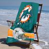 proof beach towel with Miami Dolphins logo pattern - soft,absorbent,quick-drying,machine washable - perfect for swimming,camping,bathing
