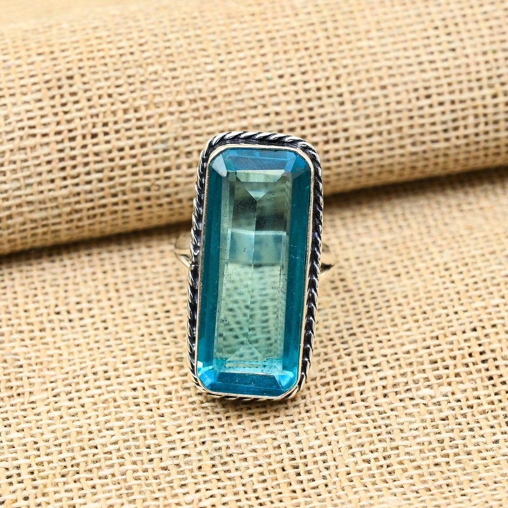 Великолепное кольцо из стерлингового серебра 925 пробы с драгоценным камнем ручной работы из синего топаза для свадебного подарка