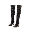 Leather Boots Women Stiletto Pointed Toe White Heeled Knee Boots Wine Glass Heel Side Zipper Thigh Gigh Booties