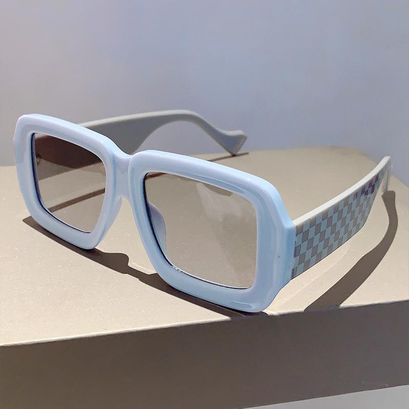 Солнцезащитные очки женские и мужские с большой квадратной оправой, в клетку, дизайнерские, люксового бренда, винтажные розовые панк-очки, защита от УФ-лучей 400