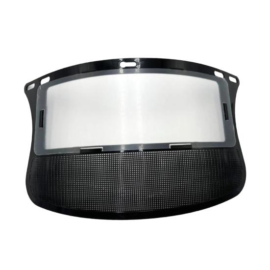 Защитный лицевой щиток из стальной проволочной сетки для шлема, обеспечивающий полную защиту лица от летящих обломков. Прочный лицевой щиток для работы в лесной местности на открытом воздухе.