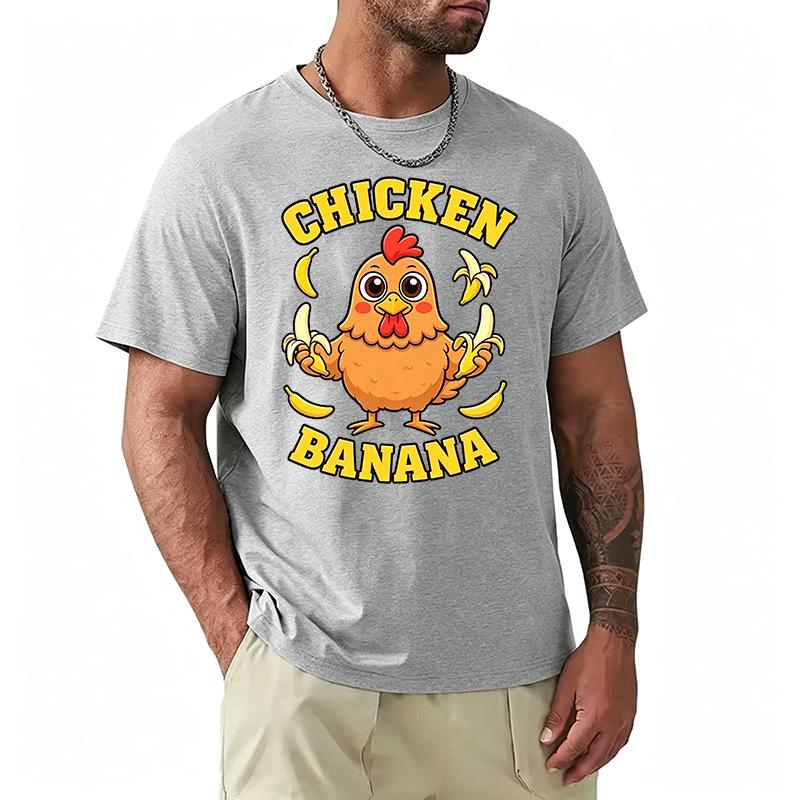 Funny Chicken Banana Print T Shirt Internet Meme Cartoon Chicken Banana with Music Note Short Sleeve Tee Shirts Clothing