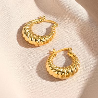 Серьги-пряжки из титановой стали с косой нитью в форме полумесяца, позолоченные, из настоящего золота, в стиле ретро, из нержавеющей стали, женские серьги-гвоздики