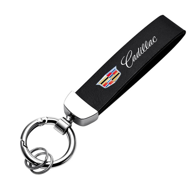 Car Metal Key Chain Fine Leather Emblem Key Ring for Cadillac Escalade CTS DTS STS XTS ATS BLS SLS Deville CT5 CT6 XT5 XT6