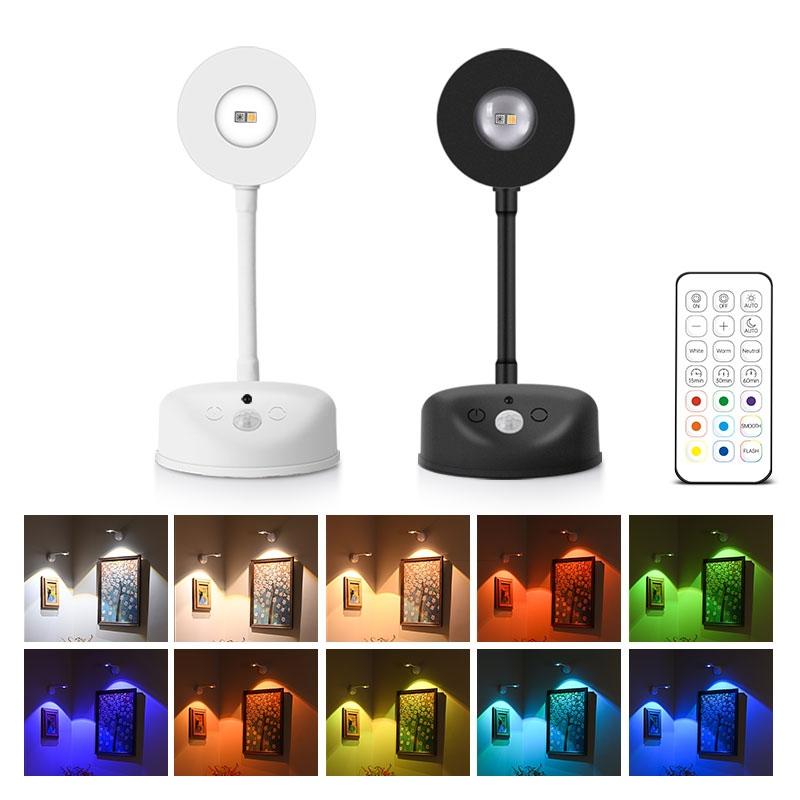 RGB Настенный светильник с датчиком движения Перезаряжаемая магнитная светодиодная настенная лампа 16 цветов Диммируемая Пульт дистанционного управления Беспроводная для лестницы Спальни Коридора Декор
