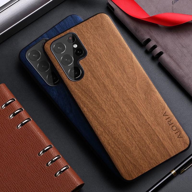Чехол для телефона с текстурой дерева для Samsung S24 Ultra S24 Plus S24 - деревянный чехол, полный чехол для телефона, ультратонкий деловой чехол, устойчивый к падениям для мужчин и женщин