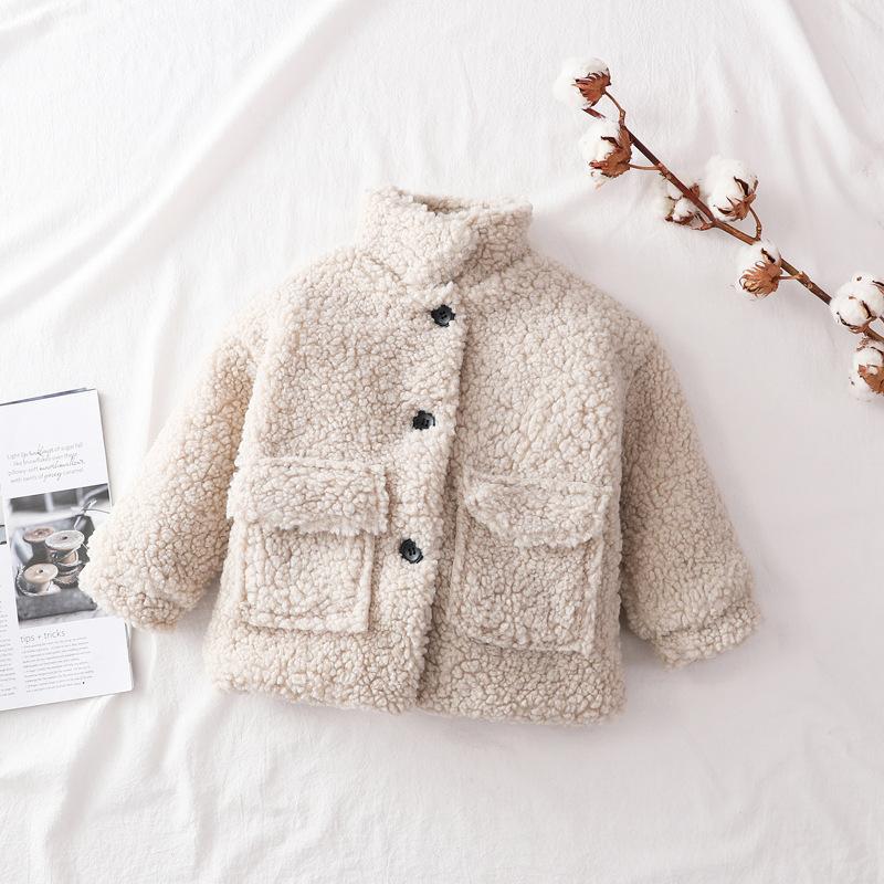 Autumn and Winter Baby Girl Jacket Thick Lamb Wool Infant Toddler Child Warm Sheep Like Coat Baby Single Breasted Lapel Coat for Babies