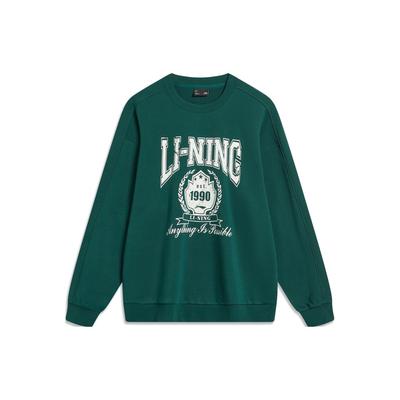 Li-Ning Sport Lifestyle Series Letter And Number Print Round Neck Pullover Sweatshirt Unisex Sweatshirt Dark-Green AWDTB59-7