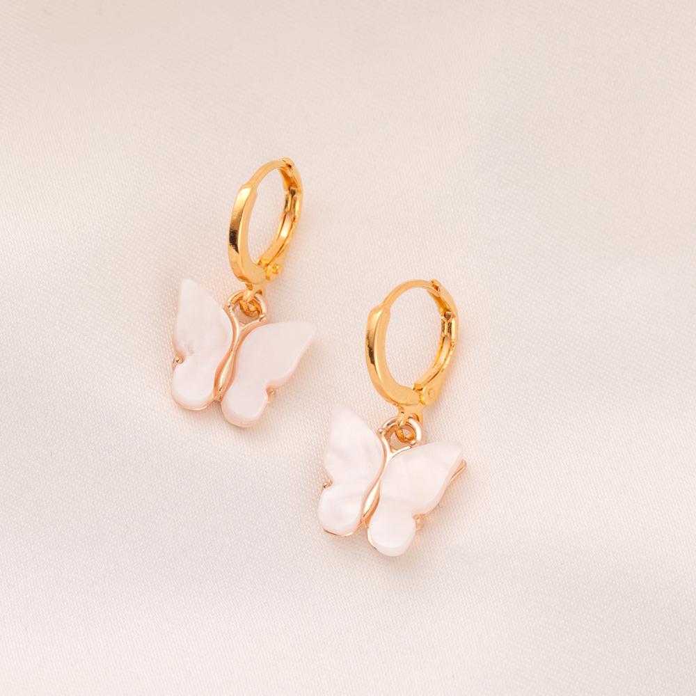 A Pair 2.5×1.3cm Alloy Ear Clip Earrings Acrylic Butterfly Shape Fashion Ear Hooks Diy Women Gift Jewelry Accessories