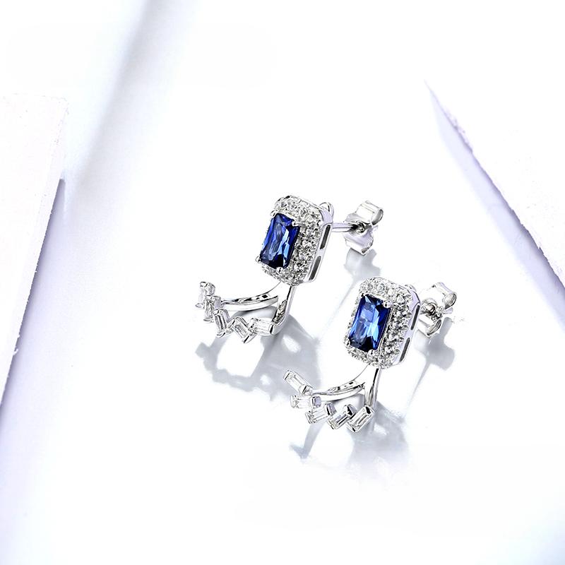 Серьги-гвоздики из стерлингового серебра с синим сапфиром, два кольца для ношения, гибкий дизайн, восьмиугольные серьги с сапфиром, подарок для личного пользования