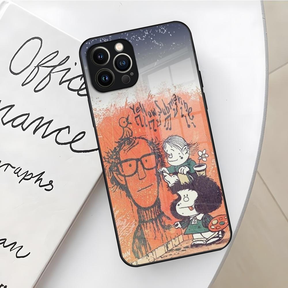 Mafalda Phone Case for Iphone 16 15 14 12 11 13 Pro Max Mini X Xr Xs Se 8 Puls glass Cover